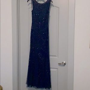 Formal long navy blue sequin dress